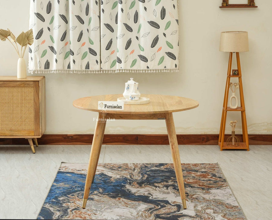 Boston Solid Wood Rattan Cane Round Dining Table Four Seater Set - Dining Set - Furniselan Natural Finish
