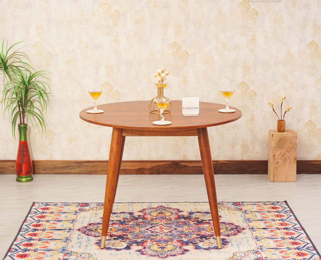 Boston Solid Wood Rattan Cane Round Dining Table Four Seater Set - Dining Set - Furniselan Brown-Finish