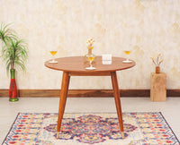 Boston Solid Wood Rattan Cane Round Dining Table Four Seater Set - Dining Set - Furniselan Brown-Finish