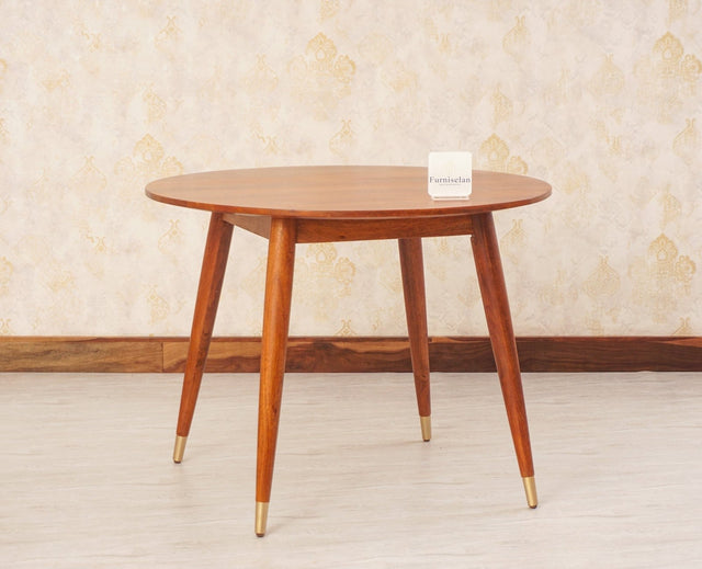 Boston Solid Wood Rattan Cane Round Dining Table Four Seater Set - Dining Set - Furniselan Brown-Finish