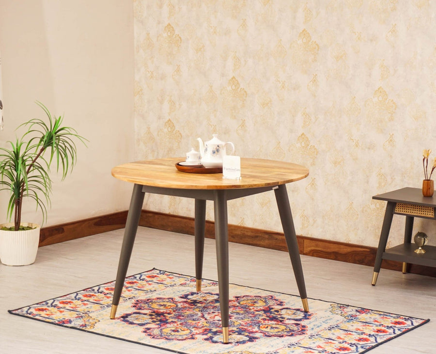 Boston Solid Wood Rattan Cane Round Dining Table Four Seater Set - Dining Set - Furniselan Slate-Grey