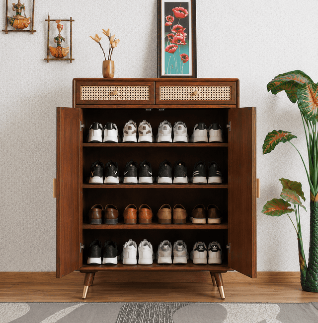 Boston Solid Wood Shoe Rack Cabinet Furniselan Brown-Finish