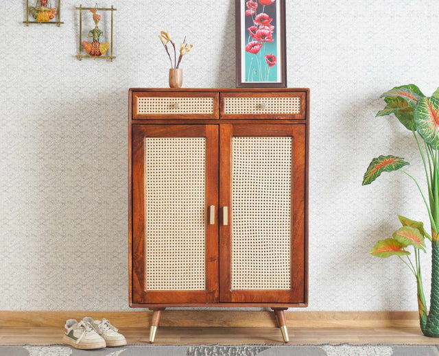 Boston Solid Wood Shoe Rack Cabinet Furniselan Brown-Finish
