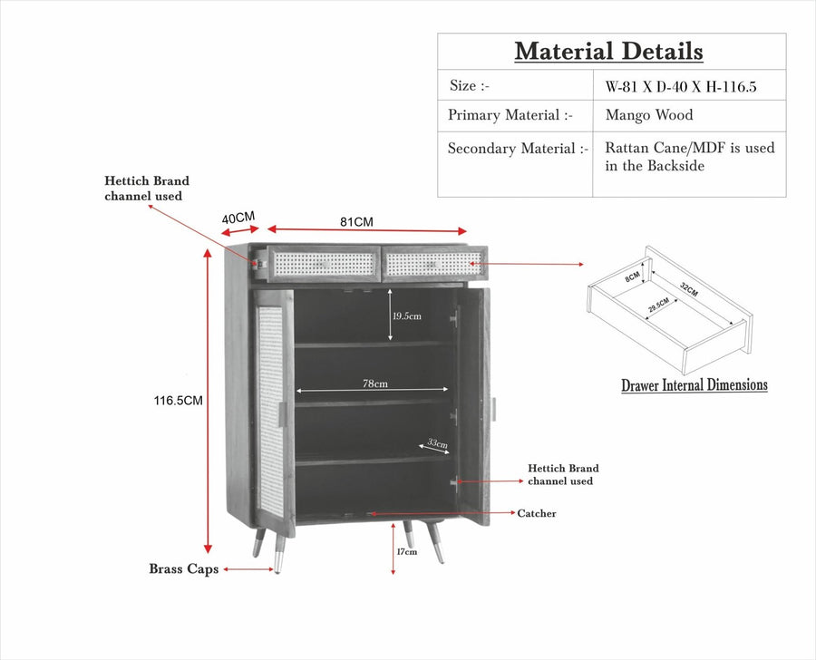 Boston Solid Wood Shoe Rack Cabinet Furniselan Brown-Finish