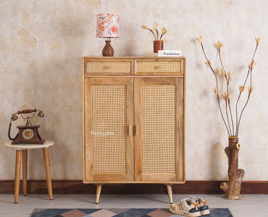 Boston Solid Wood Shoe Rack Cabinet - Sideboard - Furniselan - Natural-Finish