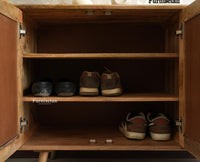 Boston Solid Wood Shoe Rack Cabinet With Seating Cushion Furniselan Natural Finish