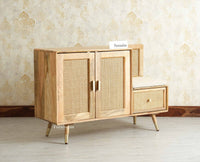 Boston Solid Wood Shoe Rack Cabinet With Seating Cushion Furniselan Natural Finish