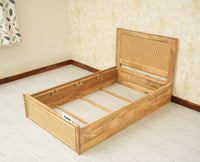 Boston Solid Wood Single Size Storage Bed for Home, Hotels and PG Natural Finish