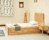 Boston Solid Wood Single Size Storage Bed for Home, Hotels and PG Natural Finish