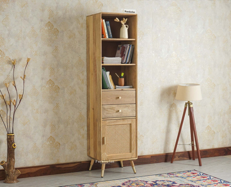Boston Solid Wood Tall Bookshelf Unit File Rack Furniselan Natural Finish