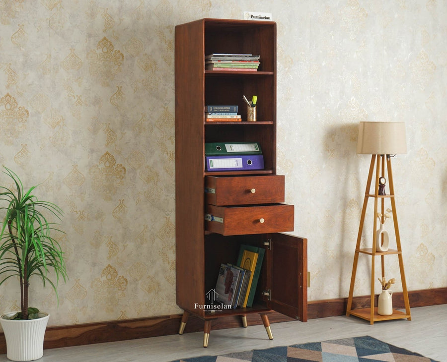 Boston Solid Wood Tall Bookshelf Unit File Rack Furniselan Brown Finish