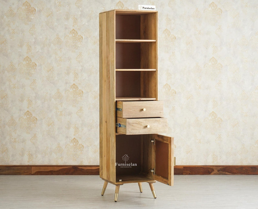 Boston Solid Wood Tall Bookshelf Unit File Rack Furniselan Natural Finish