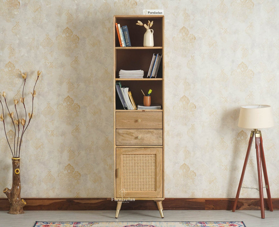 Boston Solid Wood Tall Bookshelf Unit File Rack Furniselan Natural Finish