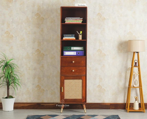 Boston Solid Wood Tall Bookshelf Unit File Rack Furniselan Brown Finish