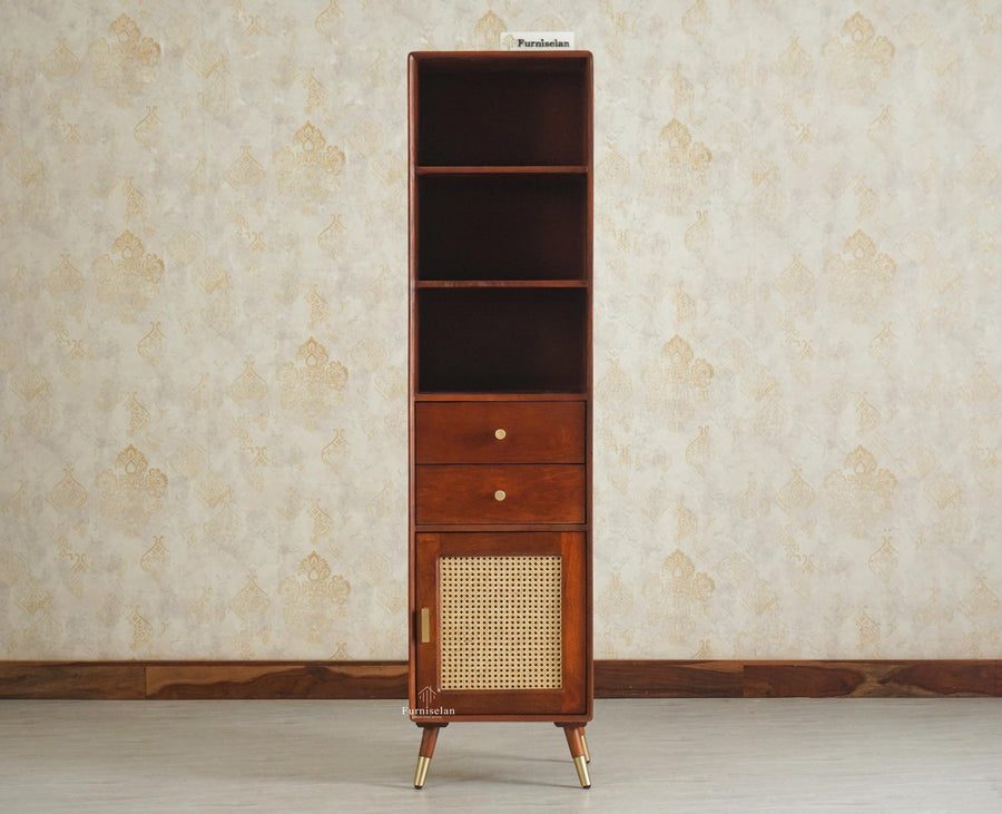 Boston Solid Wood Tall Bookshelf Unit File Rack Furniselan Brown Finish