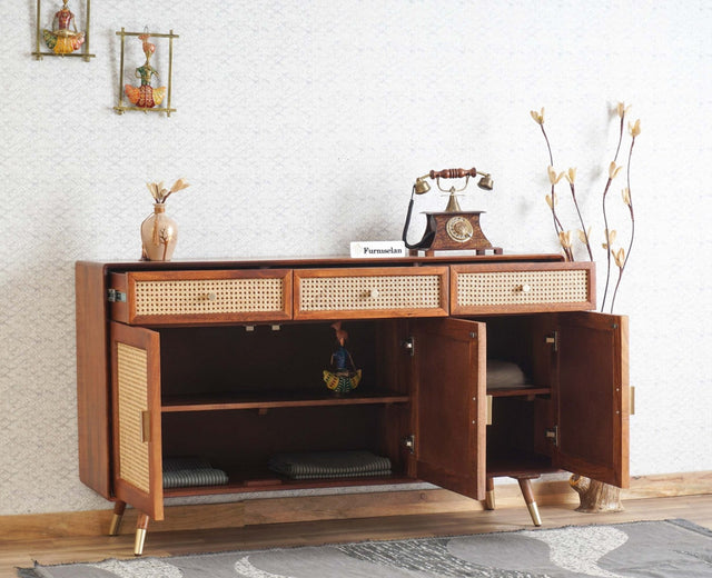 Boston Solid Wood Three Door and Three Drawer Sideboard Cabinet Furniselan Brown-Finish