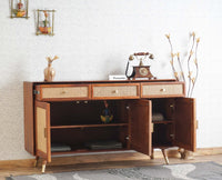 Boston Solid Wood Three Door and Three Drawer Sideboard Cabinet Furniselan Brown-Finish