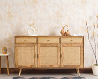 Boston Solid Wood Three Door and Three Drawer Sideboard Cabinet - Sideboard - Furniselan Natural-Finish