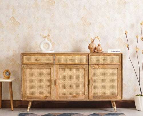 Boston Solid Wood Three Door and Three Drawer Sideboard Cabinet - Sideboard - Furniselan Natural-Finish
