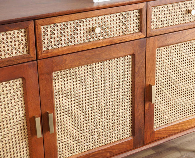 Boston Solid Wood Three Door and Three Drawer Sideboard Cabinet Furniselan Brown-Finish
