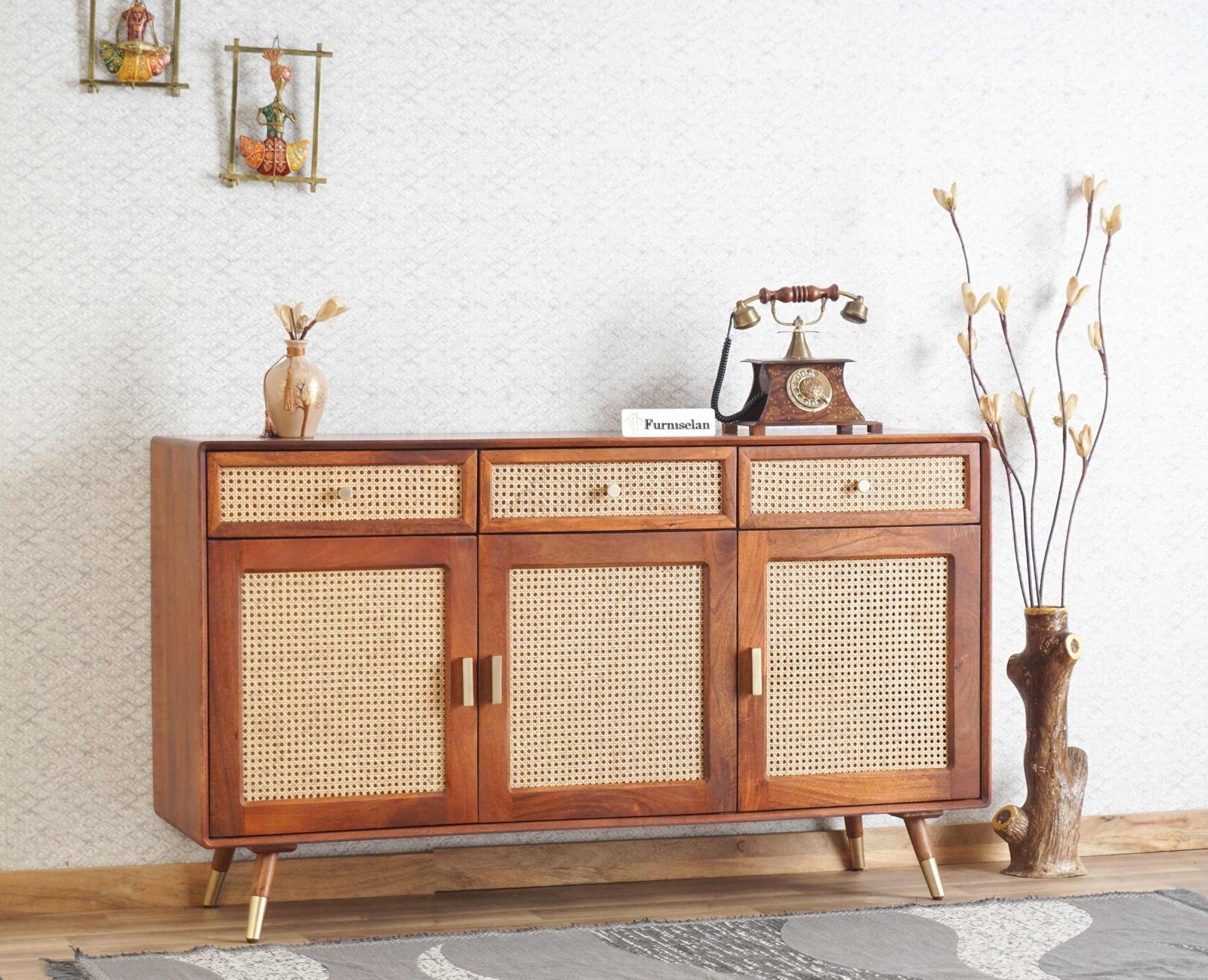 Boston Solid Wood Three Door and Three Drawer Sideboard Cabinet Furniselan Brown-Finish