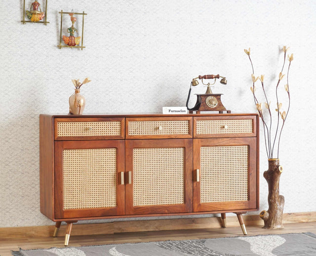 Boston Solid Wood Three Door and Three Drawer Sideboard Cabinet Furniselan Brown-Finish