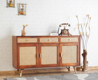 Boston Solid Wood Three Door and Three Drawer Sideboard Cabinet Furniselan Brown-Finish