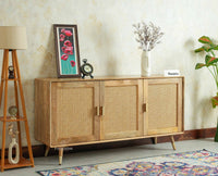 Boston Solid Wood Three-Door Sideboard Cabinet Furniselan Natural Finish