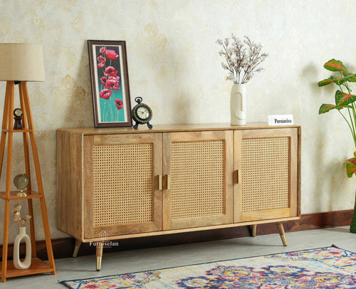 Boston Solid Wood Three-Door Sideboard Cabinet Furniselan Natural Finish