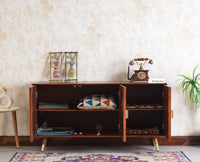 Boston Solid Wood Three - Door Sideboard Cabinet - Sideboard - Furniselan Brown-Finish