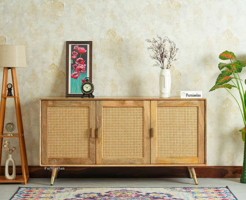 Boston Solid Wood Three-Door Sideboard Cabinet Furniselan Natural Finish