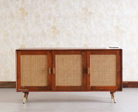 Boston Solid Wood Three - Door Sideboard Cabinet - Sideboard - Furniselan Brown-Finish