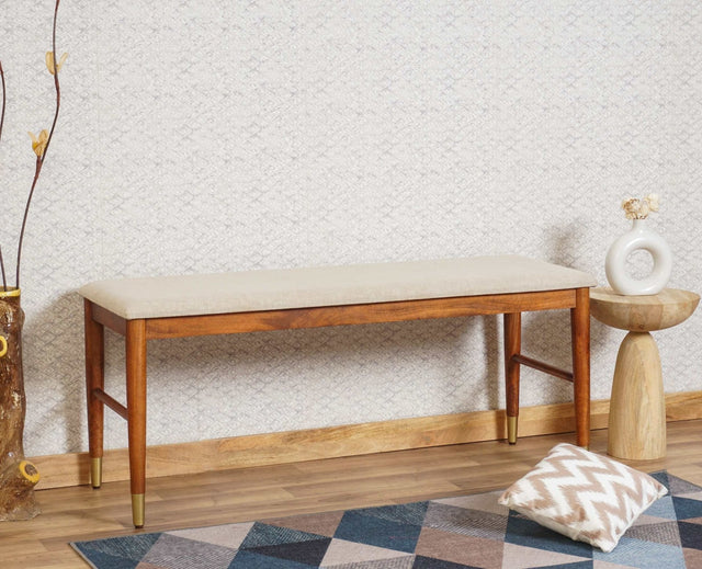 Boston Solid Wood Rattan Cane Dining Table Six Seater Set with Bench Furniselan - Brown-Finish