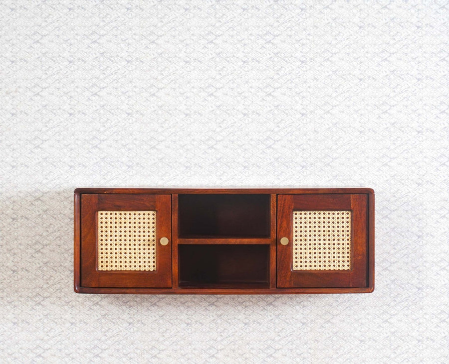 Boston Solid Wood Two Door Wall Shelve Furniselan Brown-Finish