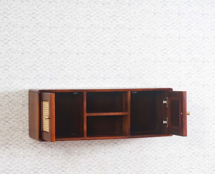 Boston Solid Wood Two Door Wall Shelve Furniselan Brown-Finish