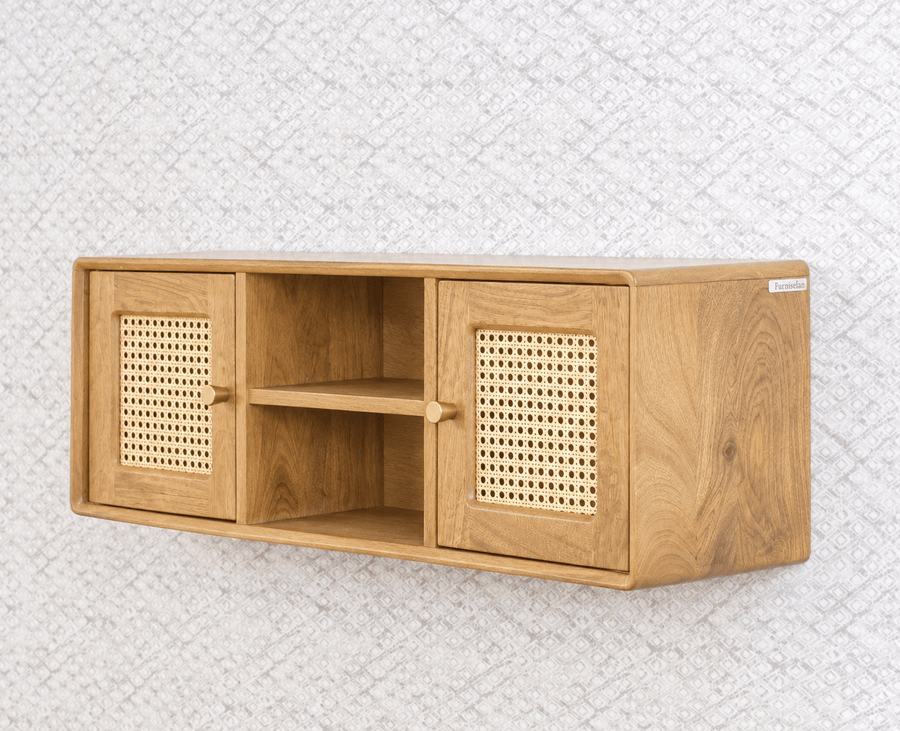 Boston Solid Wood Two Door Wall Shelve Furniselan - Natural-Finish