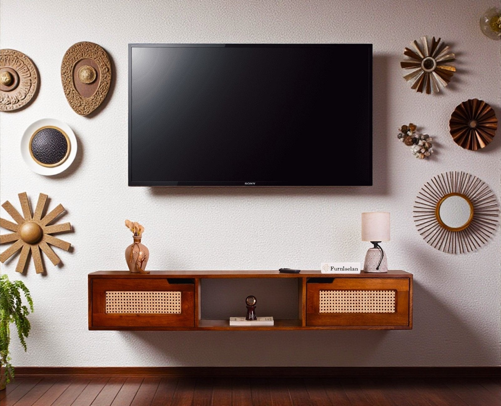 Boston Solid Wood Wall Mounted TV Unit Cabinet - Tv Cabinet - Furniselan