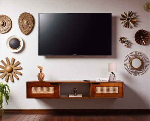 Boston Solid Wood Wall Mounted TV Unit Cabinet - Tv Cabinet - Furniselan - Brown-Finish