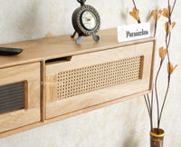 Boston Wooden Large Wall Mounted TV Unit Cabinet Three Door Natural Finish