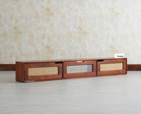 Boston Wooden Large Wall Mounted TV Unit Cabinet Three Door Brown Finish