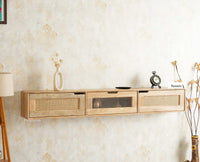 Boston Wooden Large Wall Mounted TV Unit Cabinet Three Door Natural Finish