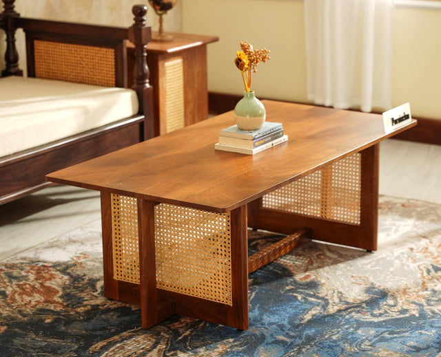 Boston Solid Wood Rattan Cane Bar Cabinet with Glass Holder Storage - Bar Cabinet - Furniselan Teak-Finish