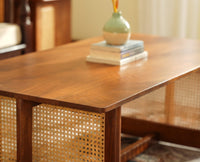 Boston Solid Wood Rattan Cane Bar Cabinet with Glass Holder Storage - Bar Cabinet - Furniselan Teak-Finish