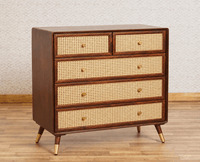 Boston Wooden Rattan Cane Chest of Drawer Five Drawer Cabinet Grey Finish