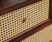 Boston Wooden Rattan Cane Chest of Drawer Five Drawer Cabinet Grey Finish