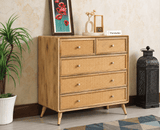 Boston Wooden Rattan Cane Chest of Drawer Five Drawer Cabinet