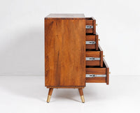 Boston Wooden Rattan Cane Chest of Drawer Five Drawer Cabinet Brown Finish