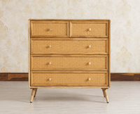 Boston Wooden Rattan Cane Chest of Drawer Five Drawer Cabinet Natural Finish