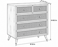 Boston Wooden Rattan Cane Chest of Drawer Five Drawer Cabinet Brown Finish