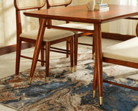 Boston Wooden Rattan Cane Dining Table Four Seater with Backrest Bench Brown Finish